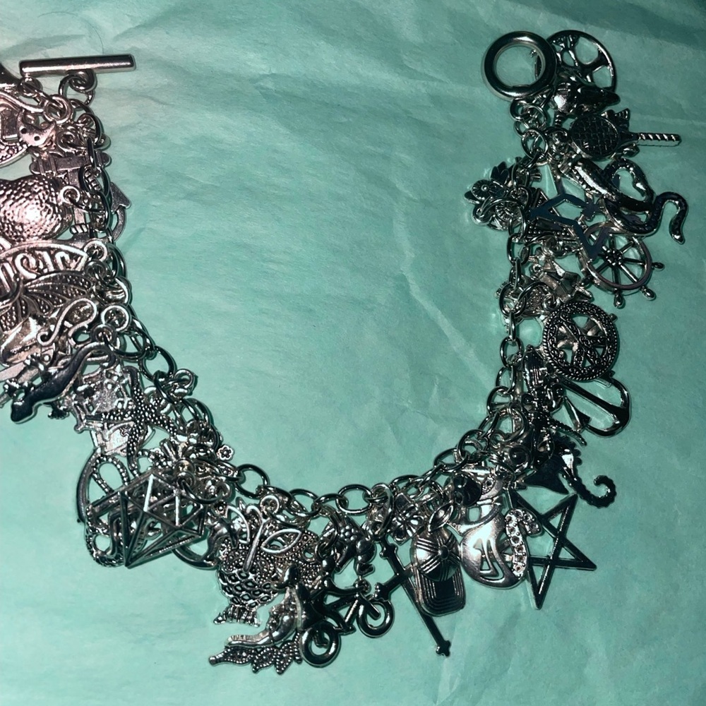 Silver Charm Bracelet with Necklace. Junk style - Picture 7 of 12